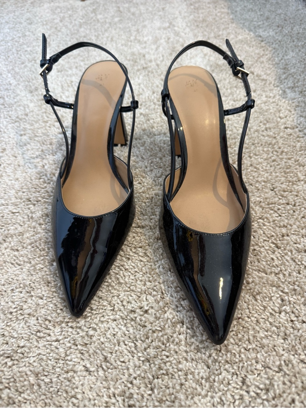 H&M Black Patent Pointed Slingback Heels